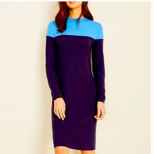 Ann Taylor Color Block Black & Blue Knit Dress